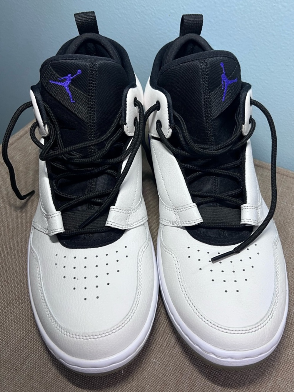 Jordan White Black High-Top Sneakers with Purple Jumpman